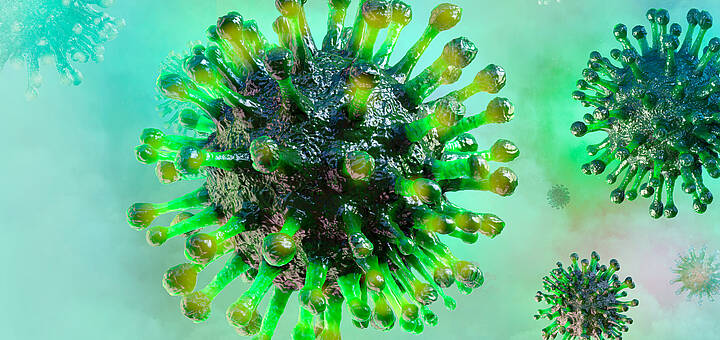 Schwebende grüne COVID-19 Viren