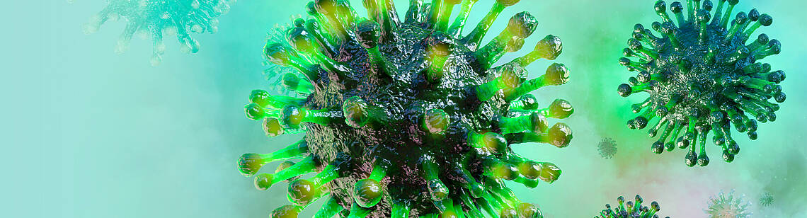 Schwebende grüne COVID-19 Viren