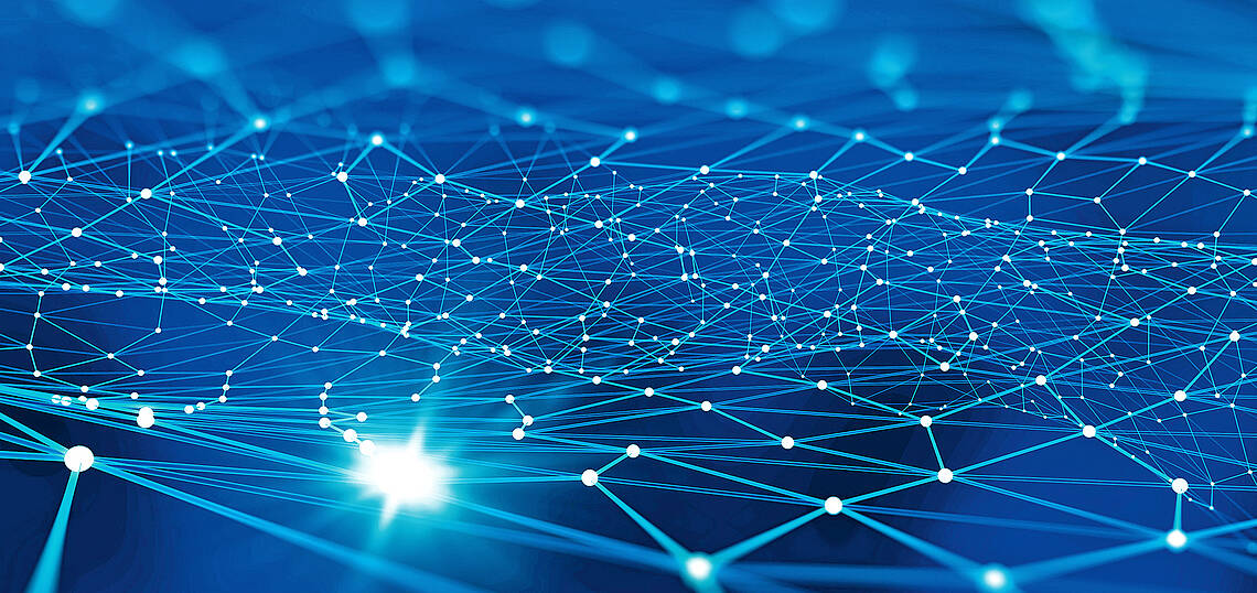 Kopfzeile „Service – Externe Seiten“ Abstrakte vernetzte Linien auf blauem Hintergrund