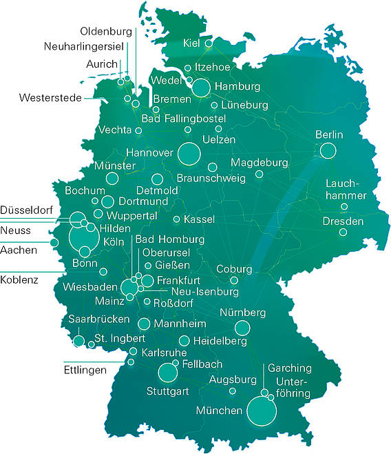 Regionale Verteilung der Mitgliedsunternehmen Deutschlandkarte mit der regionalen Verteilung der Mitgliedsunternehmen
