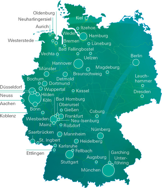 Regionale Verteilung der Mitgliedsunternehmen Deutschlandkarte mit der regionalen Verteilung der Mitgliedsunternehmen