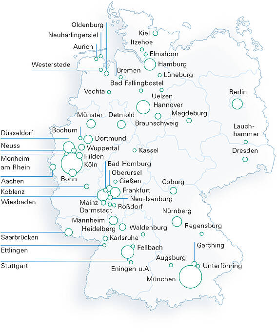 Regionale Verteilung der Mitgliedsunternehmen Deutschlandkarte mit der regionalen Verteilung der Mitgliedsunternehmen