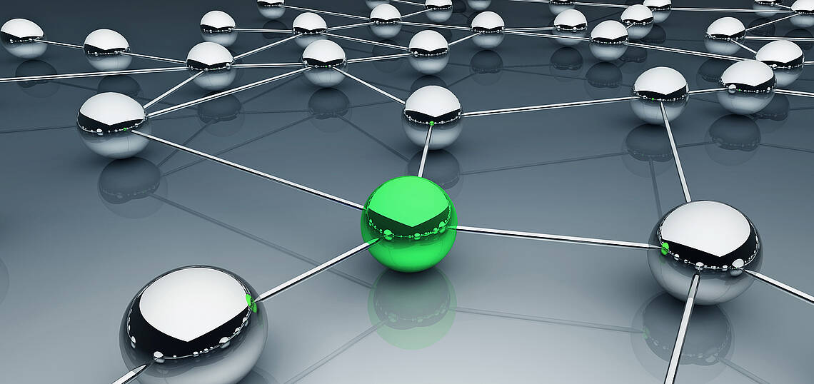 Kopfzeile „Service – BV-Datenbank“ Vernetzte Kugeln