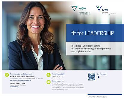 Frau mit verschränkten Armen, daneben und darunter wichtige Daten zum Führungscoaching