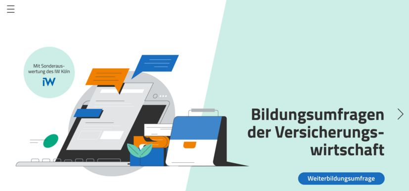 Deckblatt Bildungsumfragen der Versicherungswirtschaft – Weiterbildungsumfrage 2023 Deckblatt Bildungsumfragen der Versicherungswirtschaft – Weiterbildungsumfrage 2023